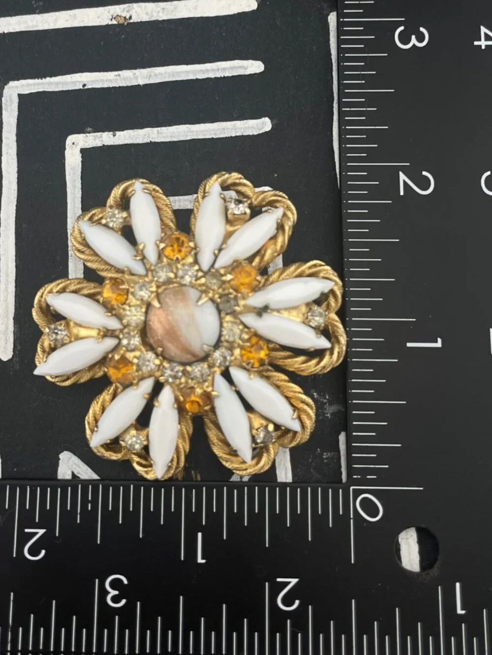 Verified Juliana D&E Brooch Gold Fluss Aventurine Milk Glass Topaz Rhinestone